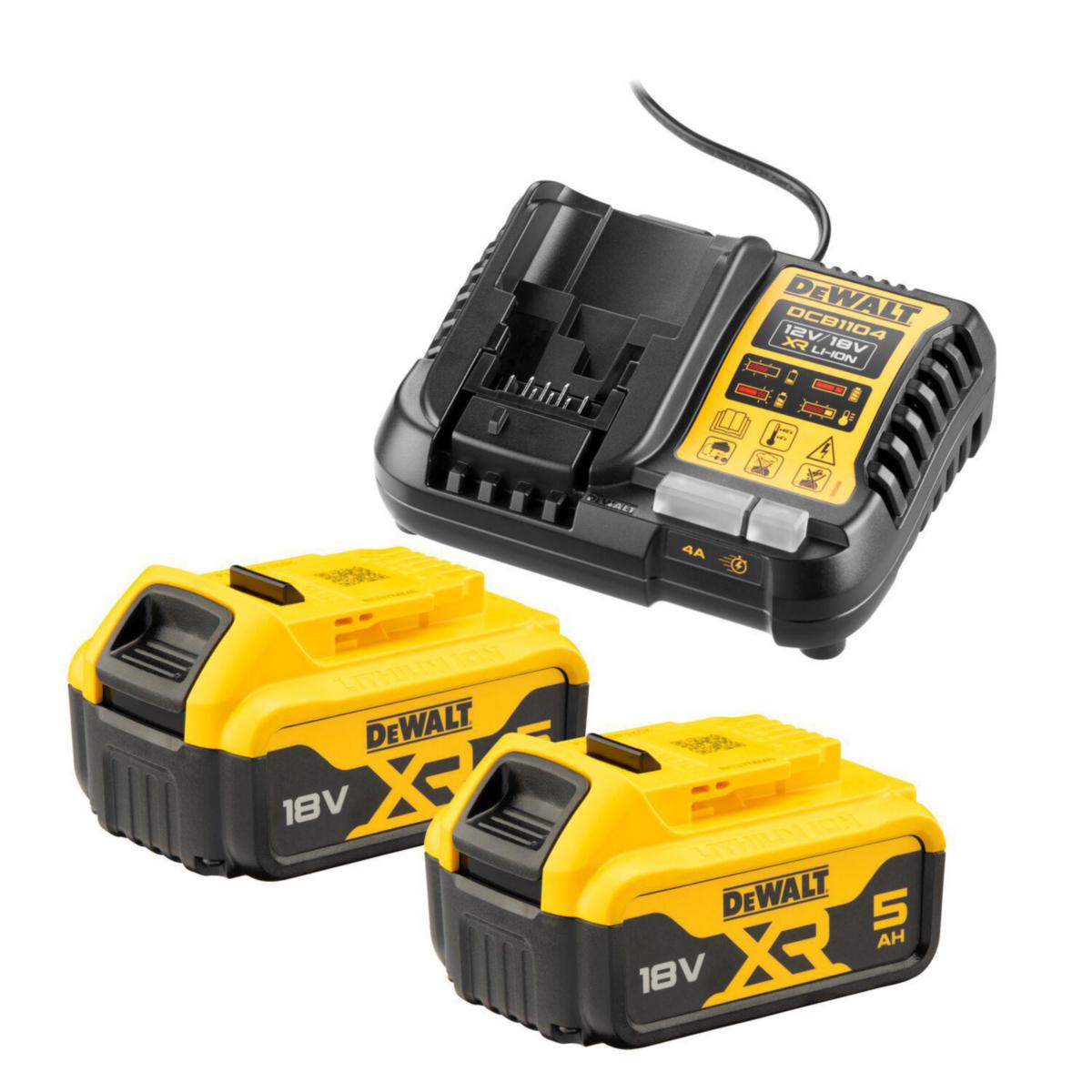 Batterikit DEWALT DCB1104P2 - BATTERIKIT 2X5,0 AH 1XLADDARE DEWALT DCB1104P2-QW