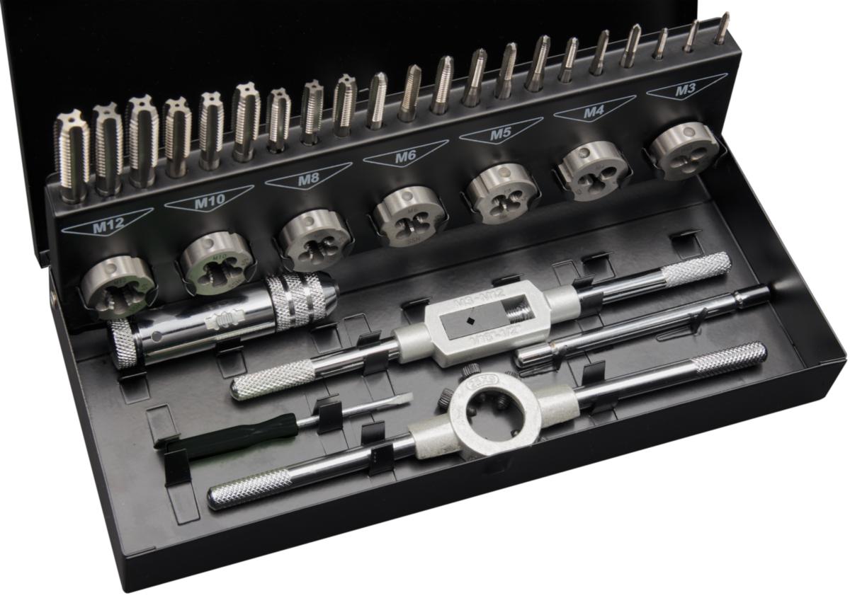 Gängsats Ironside M3-M12 HSS-G 32 delar i plåtlåda - GÄNGSATS M3-M12 IRONSIDE 32 DELAR HSS TAPP & SNITT