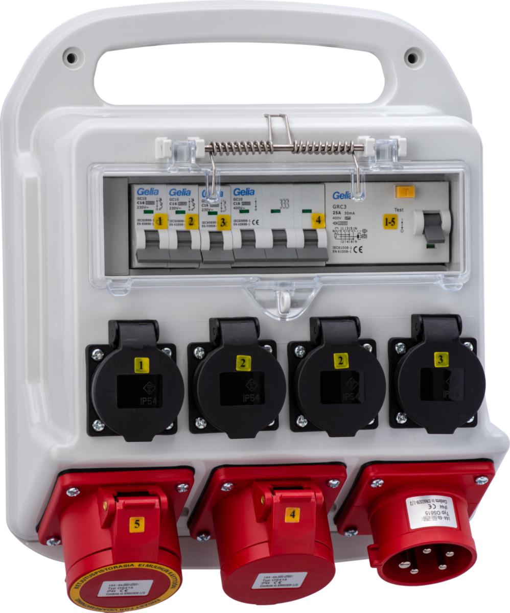 Byggcentral, 16 A, med jordfelsbrytare & automatsäkringar - BYGGCENTRAL 16A JFB AUTOMATSÄK IP44 GELIA 4024690821
