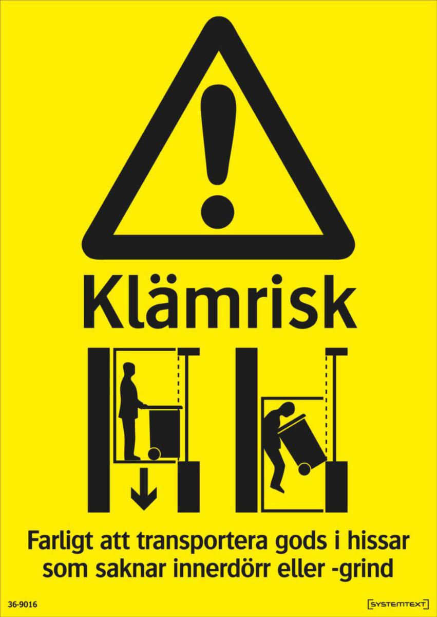 Varningsskyltar "övrigt" - KLÄMRISK HISS 105X148 MM DE SYSTEMTEXT 369016