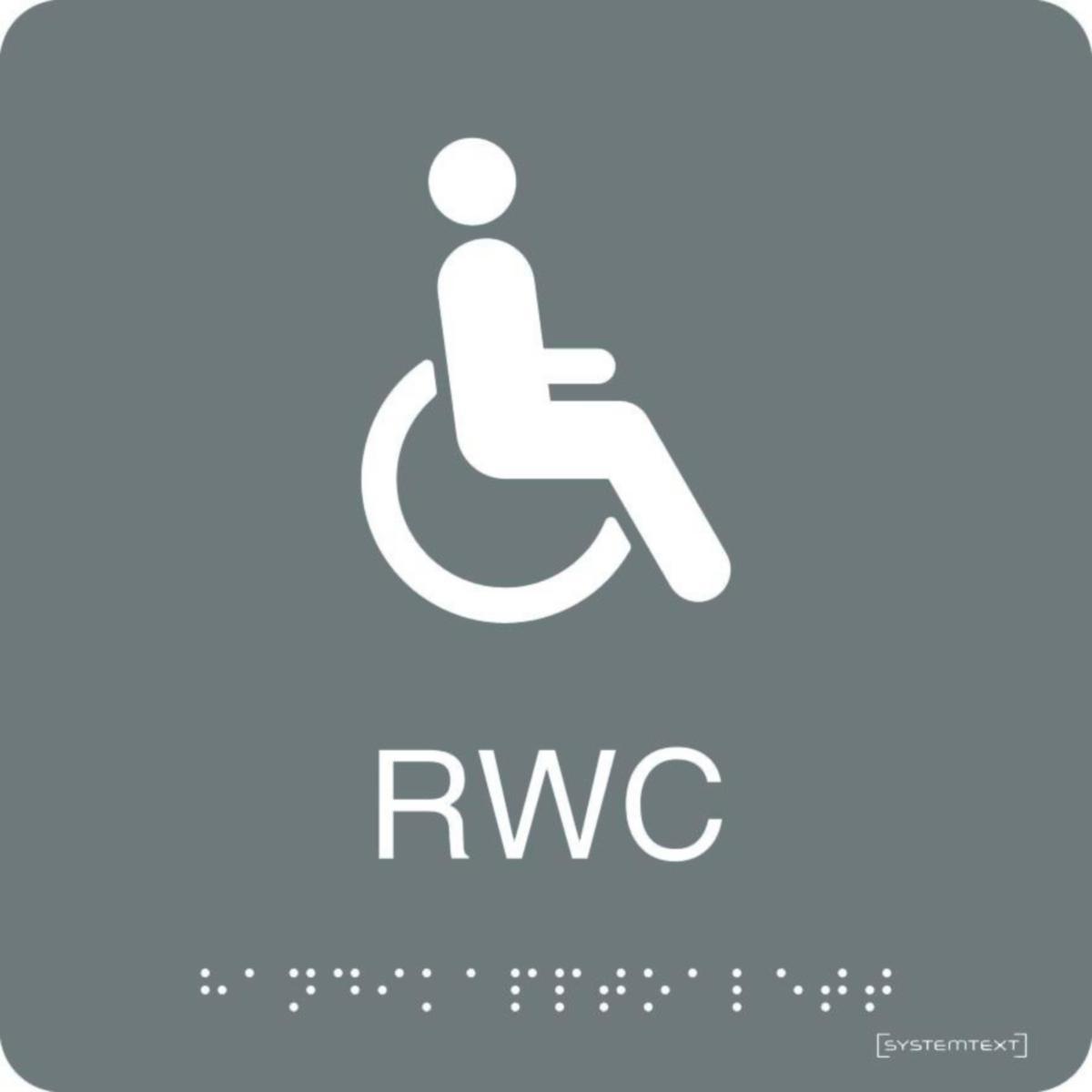Taktila skyltar för Toalett, dusch , WC/RWC - RWC GRÅ 150X150MM HP SYSTEMTEXT 235611