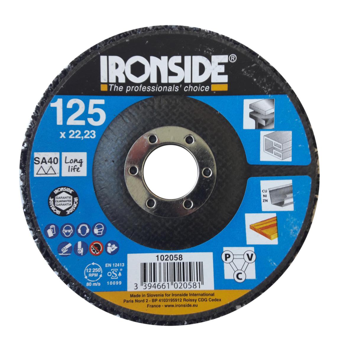 Grovrengöringsrondell Ironside - GROVRENGÖRINGSRONDELL IRONSIDE 125X22 MED HÅL 22 MM 102058
