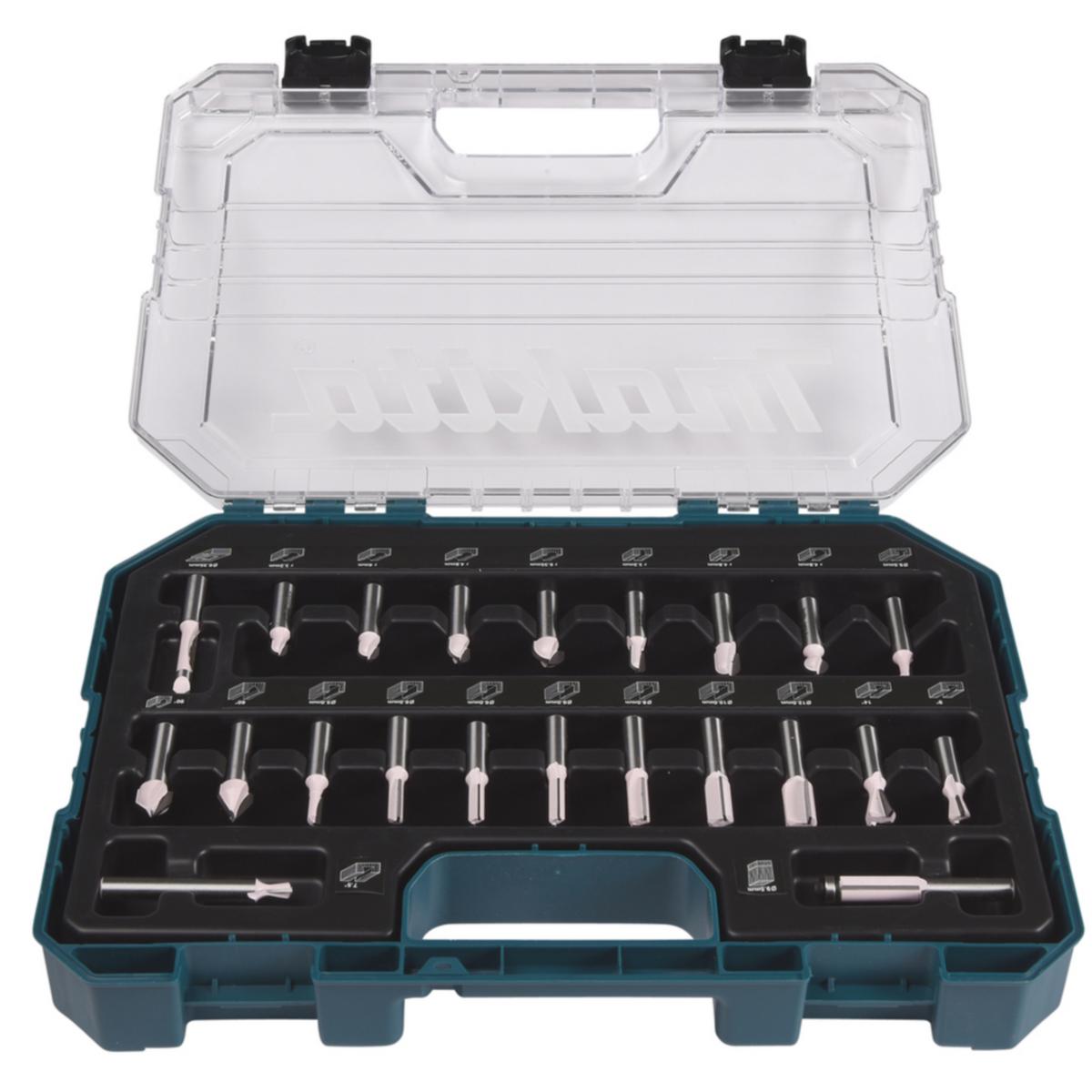Fräsboxar Makita 8 mm 22 delar - FRÄSSET 22 DELAR RÄFFLOR 8MM MAKITA D-74784