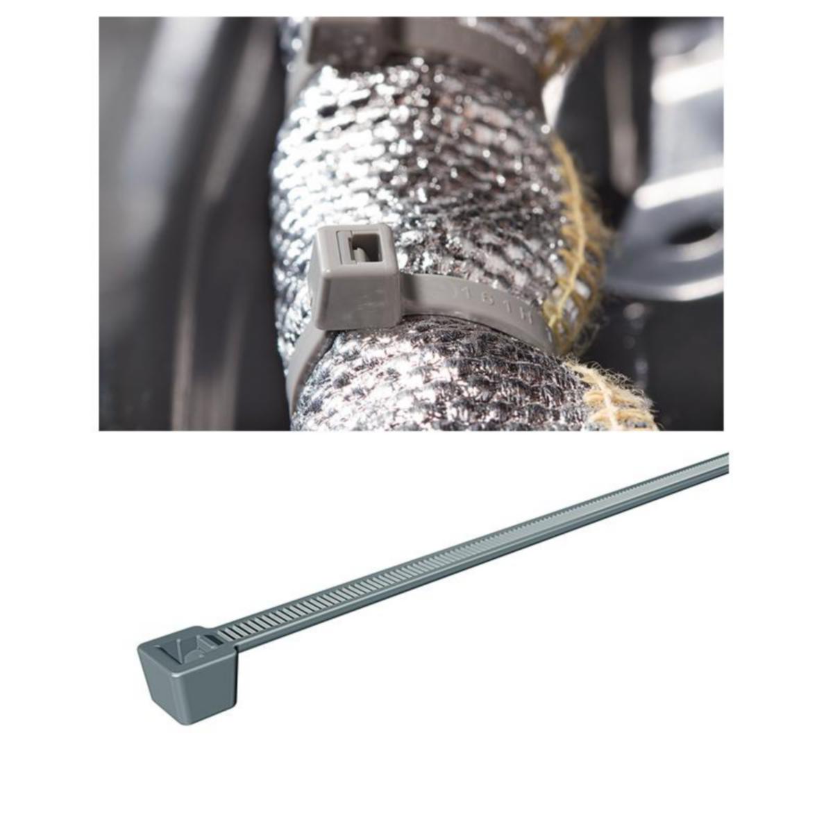 Buntband Hellermann Tyton Värmetålig - BUNTBAND 202X4.6MM GRÅ 100/FRP TEMPERATURER UPP TILL +195°C