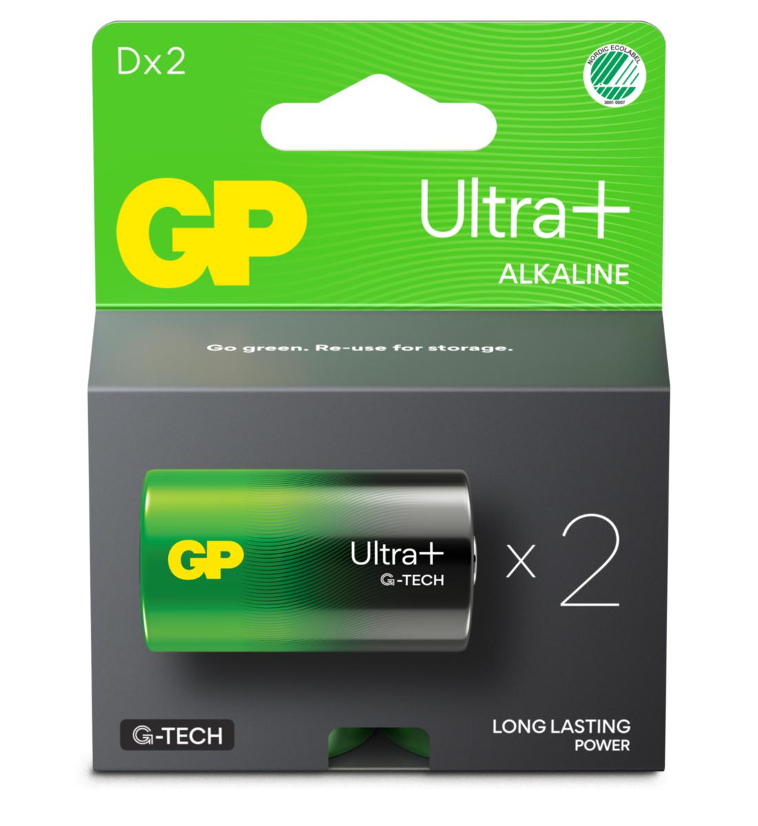 Batteri GP Ultra+ LR20 D - BATTERI LR20 1,5VT D LR20 2-P GP ULTRA PLUS 151421