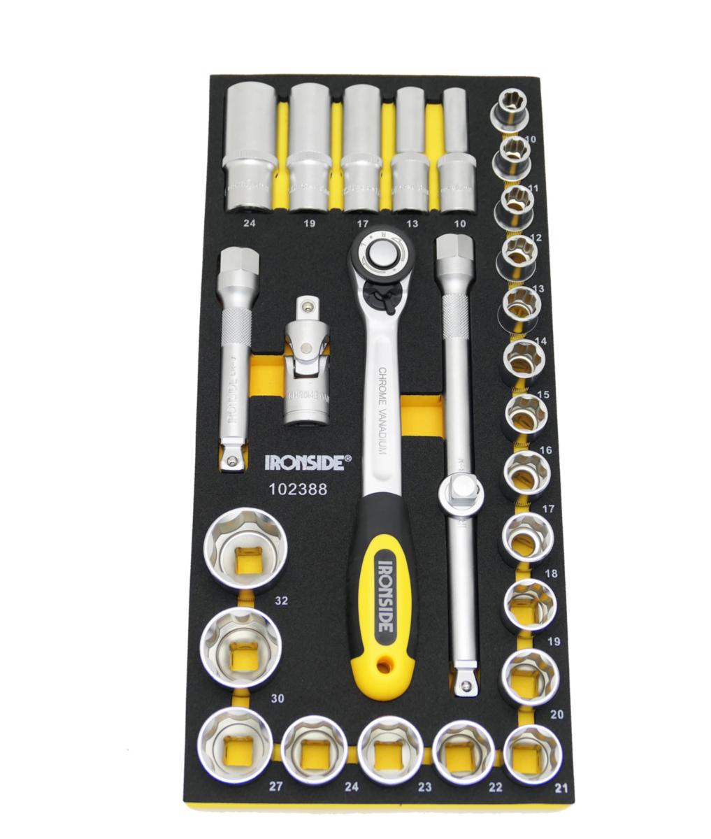 Hylsnyckelsats Ironside 1/2" modul, 28 delar - INBYGGNADSMODUL IRONSIDE 1/2" HYLSNSTS FL.DR 28DEL 102690