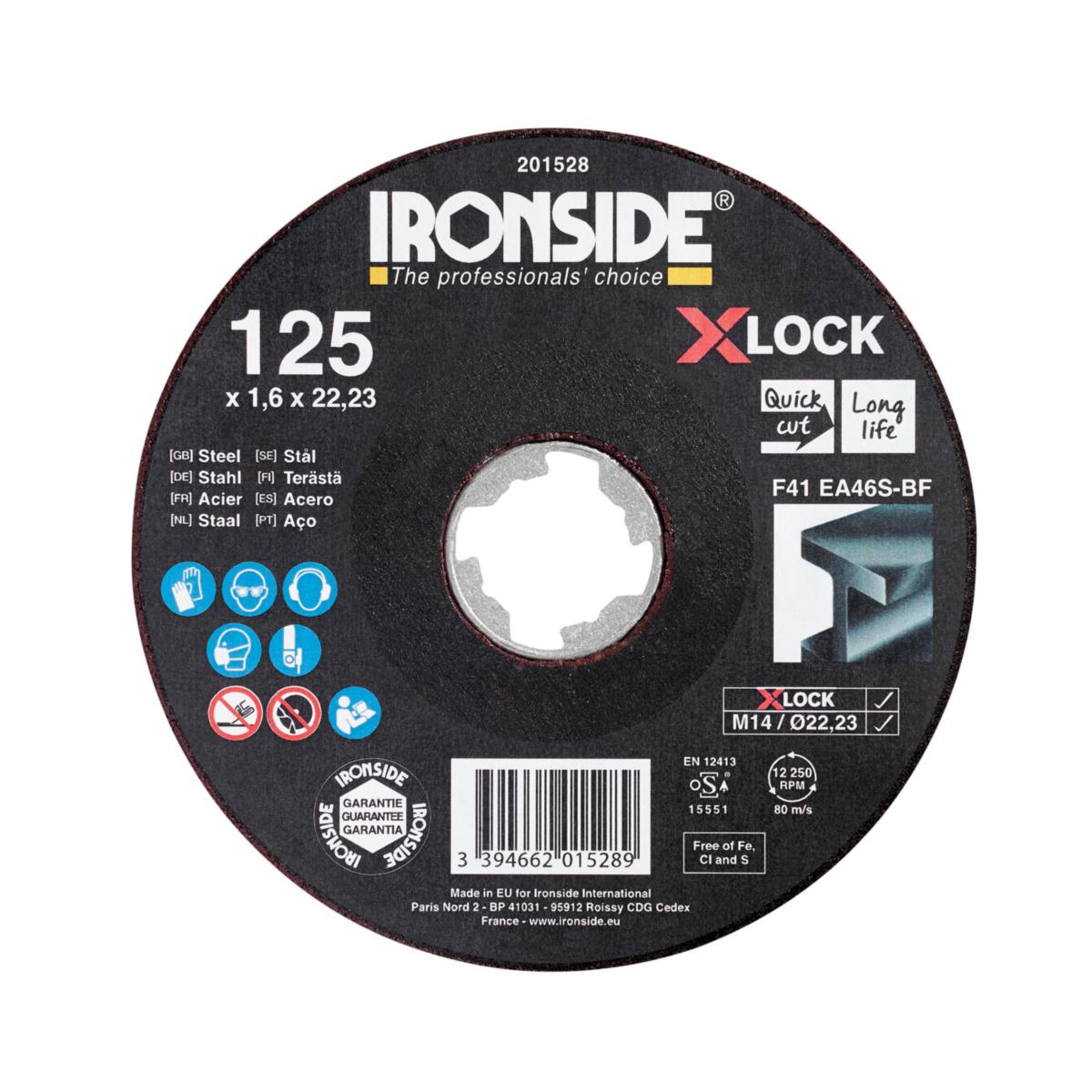 Kapskiva Ironside X-Lock F41 Stål Rak - KAPSKIVA 125X1.6 F41 X-LOCK EA20 STÅL IRONSIDE