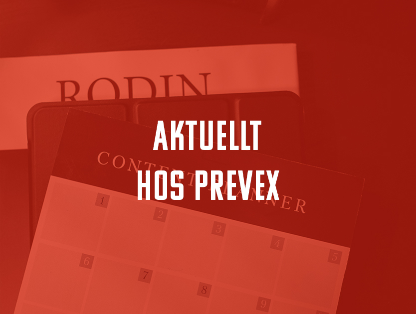 Informationsbild med texten aktuellt hos prevex, röd bakgrund med vit text