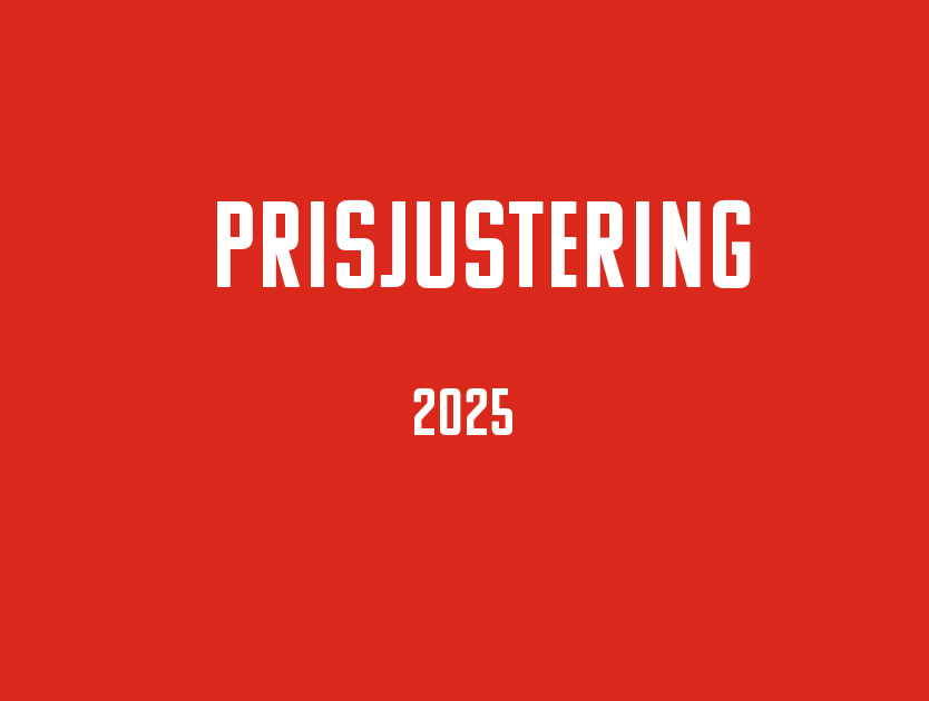 Informationsbild med text om prisjustering 2025 från Prevex, röd bakgrund och vit text