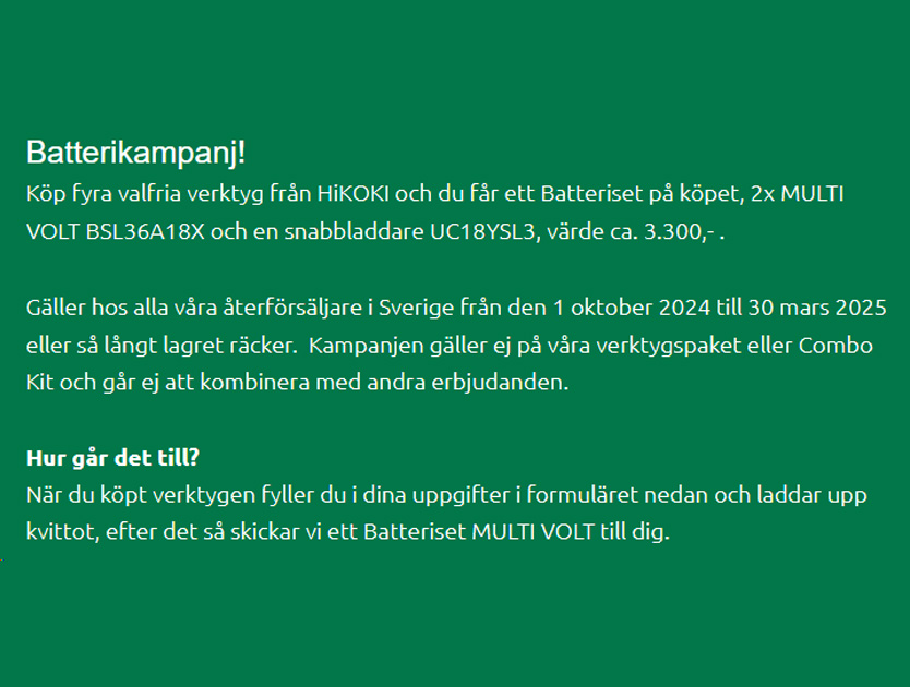 informationsbild text om hikoki batterikampanjen